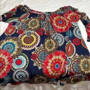 Vibrant Mandala Print Off-Shoulder Blouse